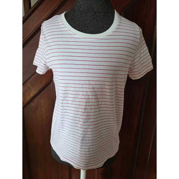 J.Crew Womens Striped Broken-In Knit T-Shirt Medium Cotton Blend Pink & White - Picture 1 of 6